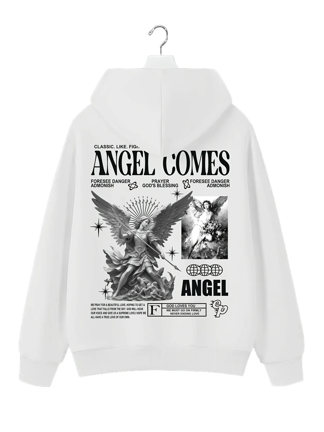 الملاك نمط مطبوعة هوديي 2025 الخريف والشتاء للجنسين القطن الخالص موضة ملابس غير رسمية الرجال الخريف والشتاء هوديي