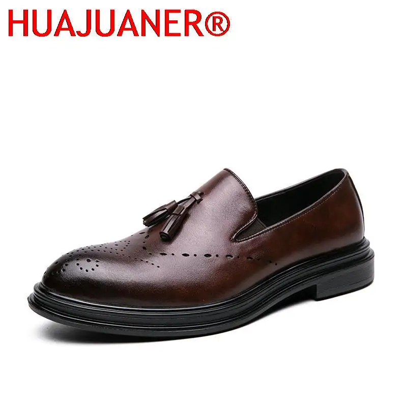 

Men Black Dress Loafers Brand Casual Slip on Oxford Male Tassel Gentleman Business Shoes British Style Prom Evening Long Dresses