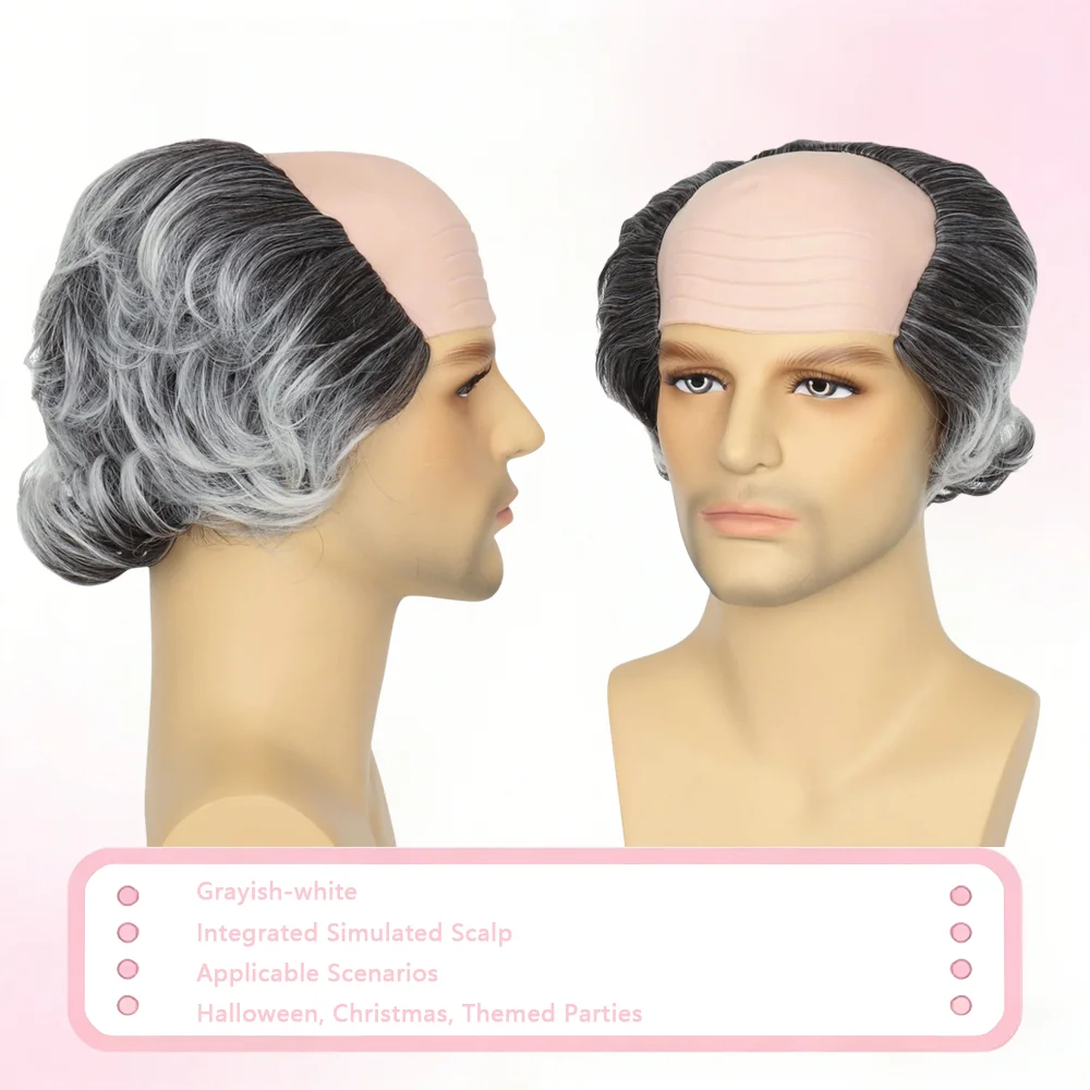 Instant Old Man Wig Salt and Pepper Bald Wig With Integrated Scalp Funny Cosplay Wig For Balding Men Party Halloween