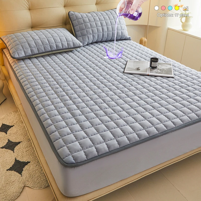 Waterproof Quilted Mattress Pad Protector, Soft Stain Resistant Bed Mattress Cover, Non-Slip Bedding Mat Quiet Bed Cover