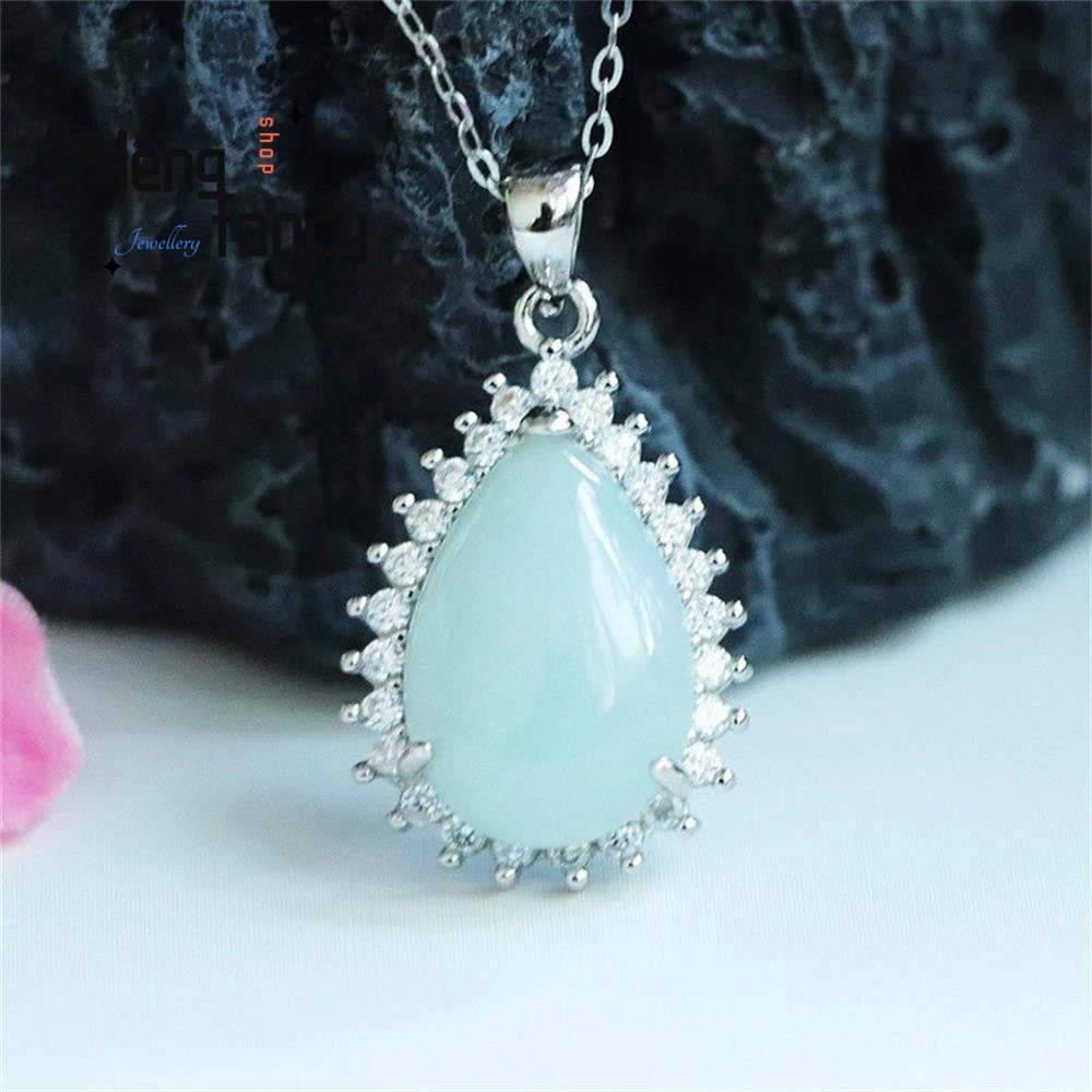 S925 Silver Lnlaid Jadeite Exquisite Elegant Simple High-grade Pendant Water Drop Luxury Quality Fashion Jewelry Holiday Gifts