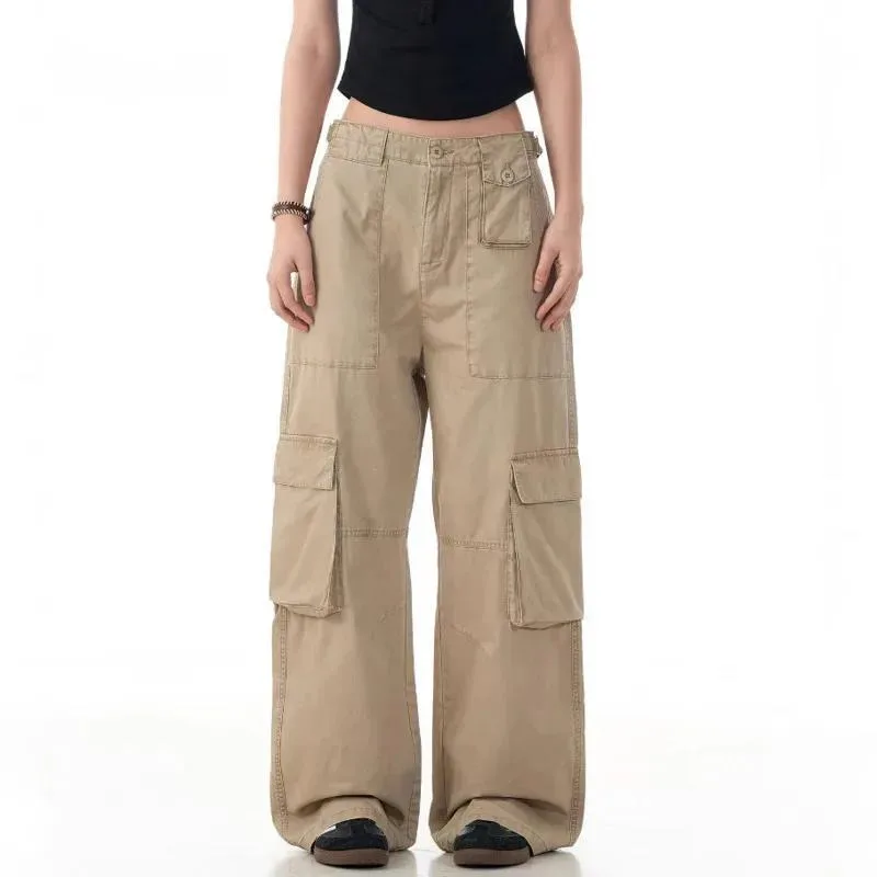 카고 바지 남성용 멀티 포켓 솔리드 컬러 벨트 디자인 아메리칸 스타일 와이드 레그 클린핏 남성 스트레이트 남성 바지 C5FY