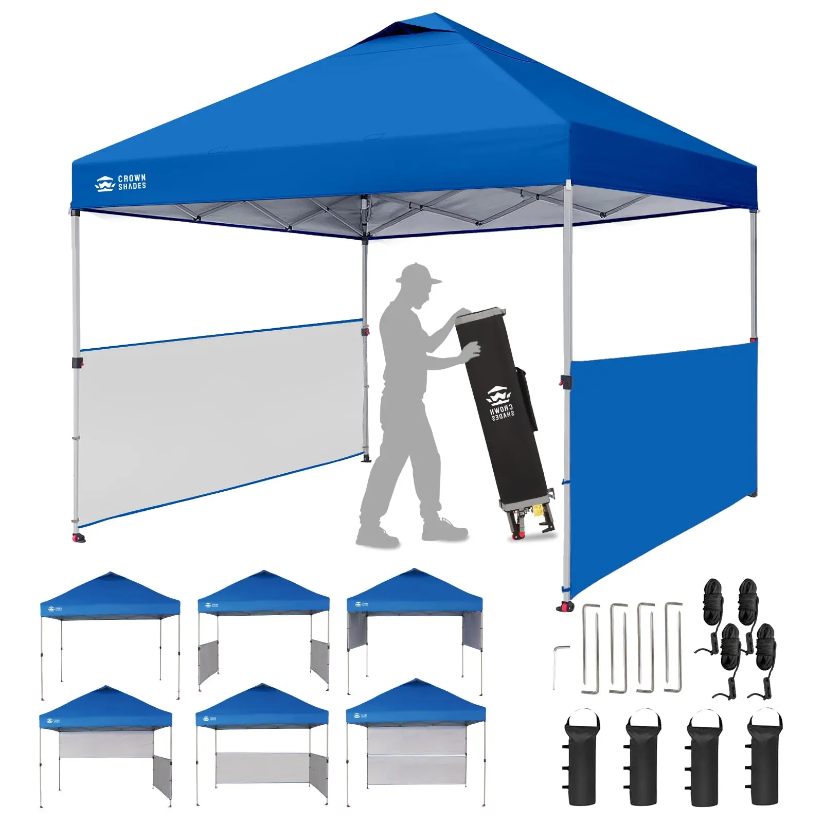 10x10 Pop up Canopy Tent with 2 Half Sidewalls, Black | Instant Canopy with Centerlok, 150D Silver Coated Fabric，4