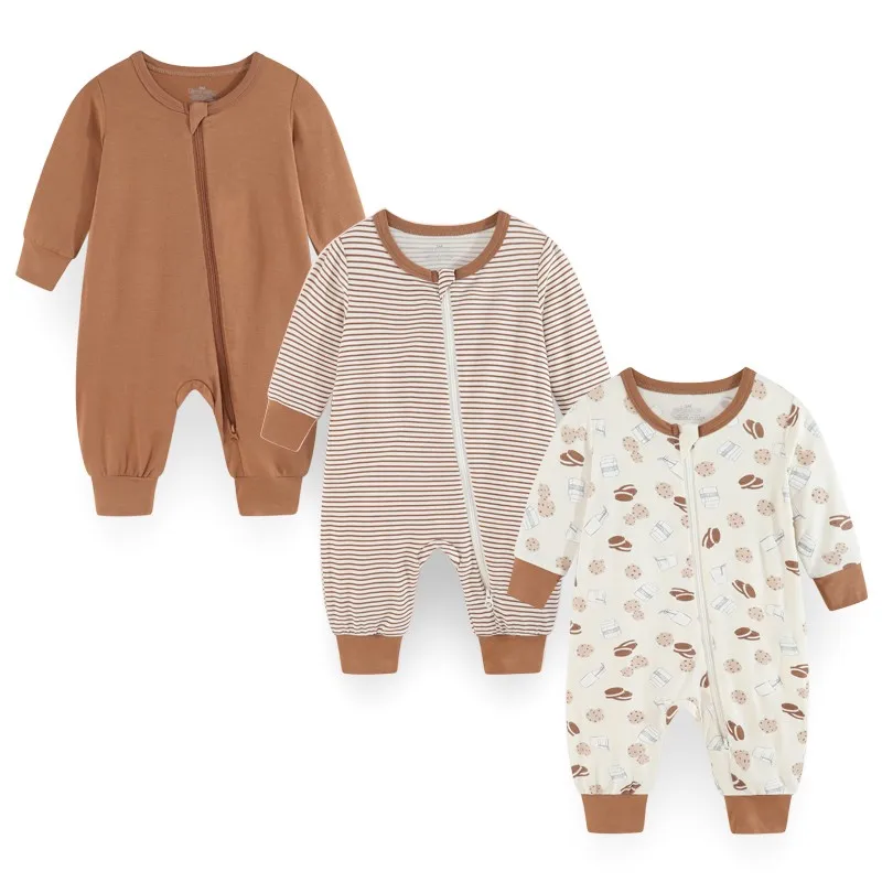 

3 Pieces Bamboo Cotton Baby Boy Clothes 0-24M Two Way Zipper Newborn Baby Girl Clothes Solid Color Long Sleeve Autumn Print