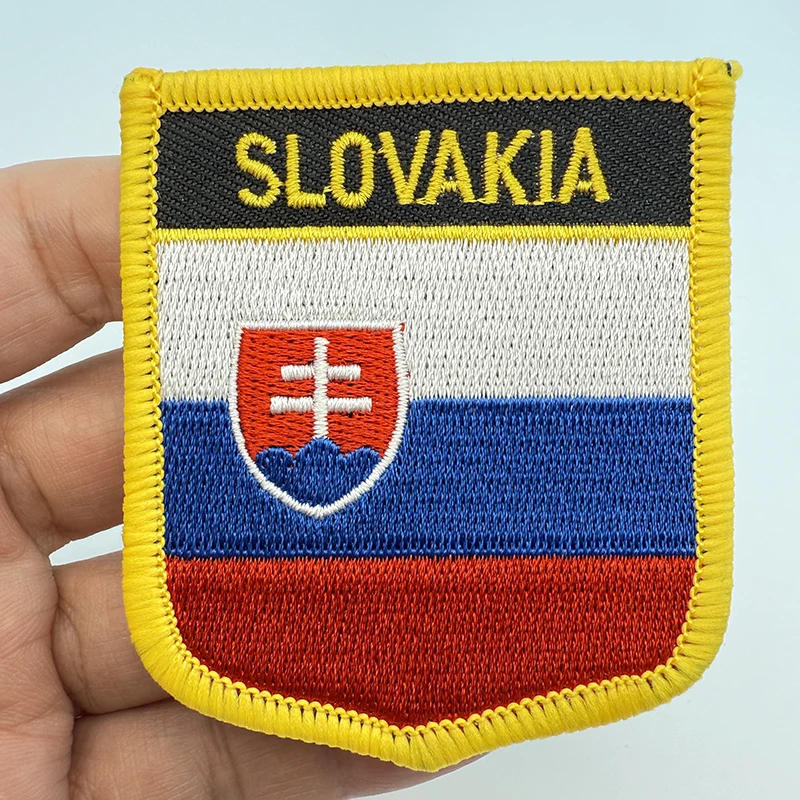 7*6CM Slovakia Shield Shape Iron-on Flag Patch Embroidered Saw on Badges Patches for Clothing
