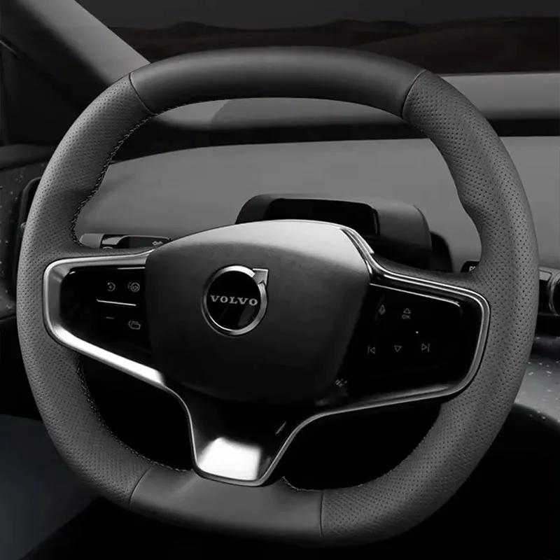 

for Volvo EX30 2023 2024 Hand-stitched black Genuine Leather non-slip Car Steering Wheel Cover