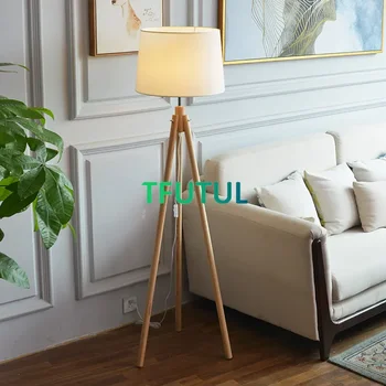 거실용 삼각대 우드 LED 플로어 램프, 소파 사이드 스탠딩 램프, 침실 수직 침대 옆 조명, 홈 데코, E27