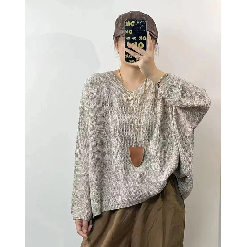 Masss Wasss 2025 hiver coréen chandails femmes Vintage décontracté classique col en v pulls dames solide ample élégant coton pull