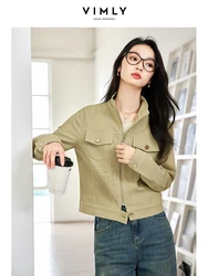 VIMLY Women's Fashion Casual Safari Style Outwear Jacket Coat Autumn Winter Simple Commuter Short Denim Outerwear ClothesM8188