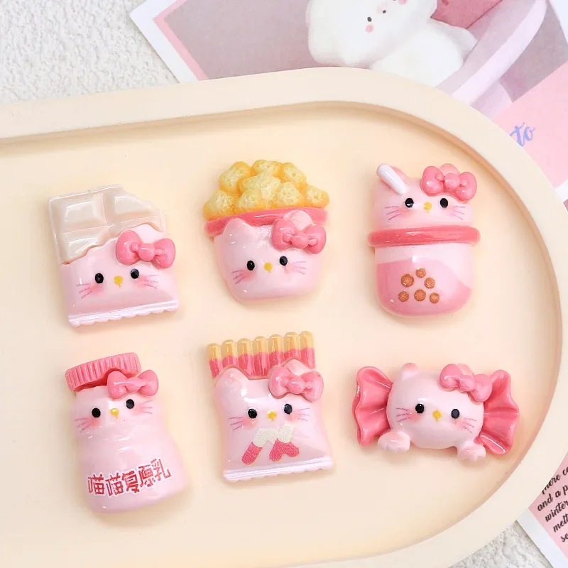 5pcs Pink Snack Hello Kitty Resin Flatback DIY Accessories Cartoon Sanrio Kt Milk Biscuit Resin Charms Decorative Accessories