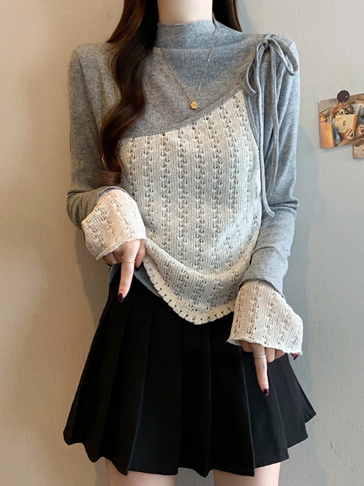 

Женский трикотажный топ Ele Long Sve: весенняя модная облегающая базовая кофта, повседневная верхняя одежда, трикотажная одежда стандартного кроя