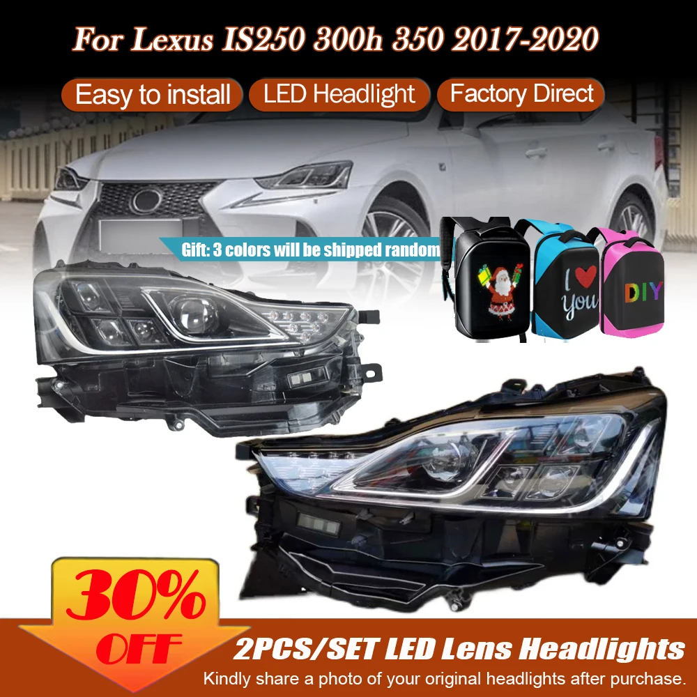 2pcs Car Lights Accessories for Lexus 2017-2021 IS200 IS250 IS300 LED Daytime Running Lamp Headlights Assembly DRL Plug and Play