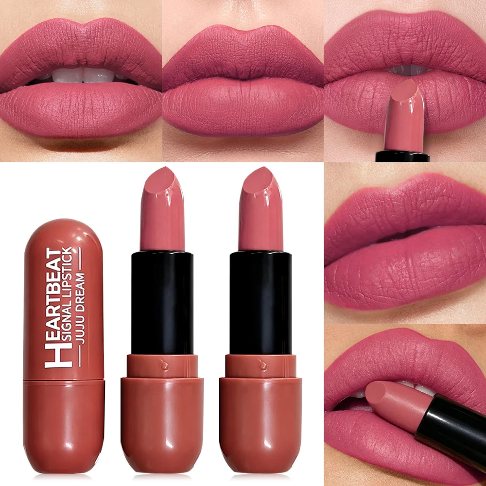 JUJU DREAM 9454 Heart Signal Matte Lipstick Soft Pink Velvet Smooth Waterproof Long Lasting Lightweight Lip Makeup