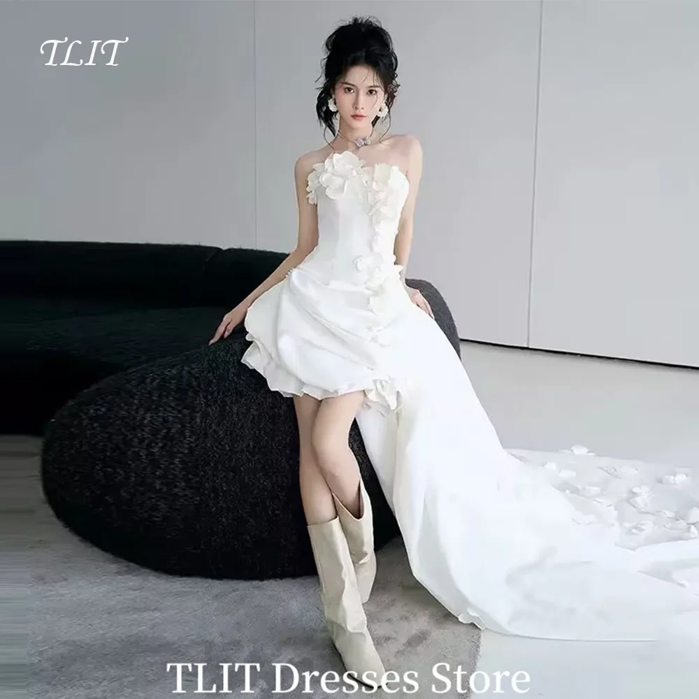 

TLIT Korea Mini Floral Appliques Wedding Dresses Elegant Strapless Detachable Train Bridal Gown Customized Made for Bride