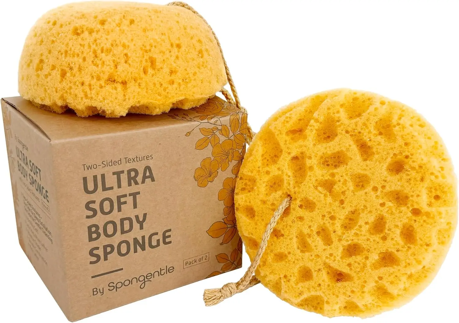 Dual Texture Bath Sponge for Gentle & Deep Exfoliation, Large Size Body Scrubber, 37% More Lather, 2 Pack
