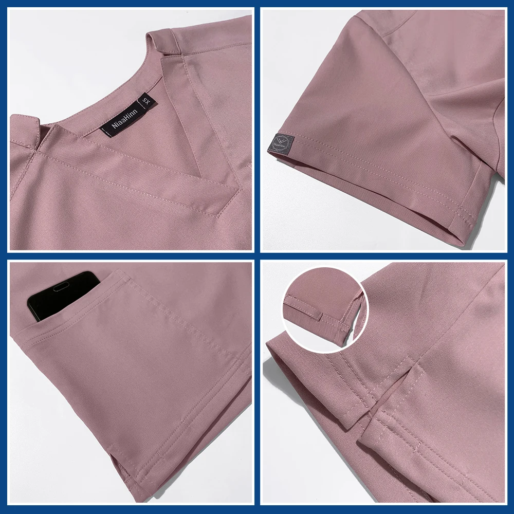 Uniforme médico de enfermería para mujer, traje informal de manga corta con cuello en V para correr, enfermera, farmacia, trabajo, venta al por mayor