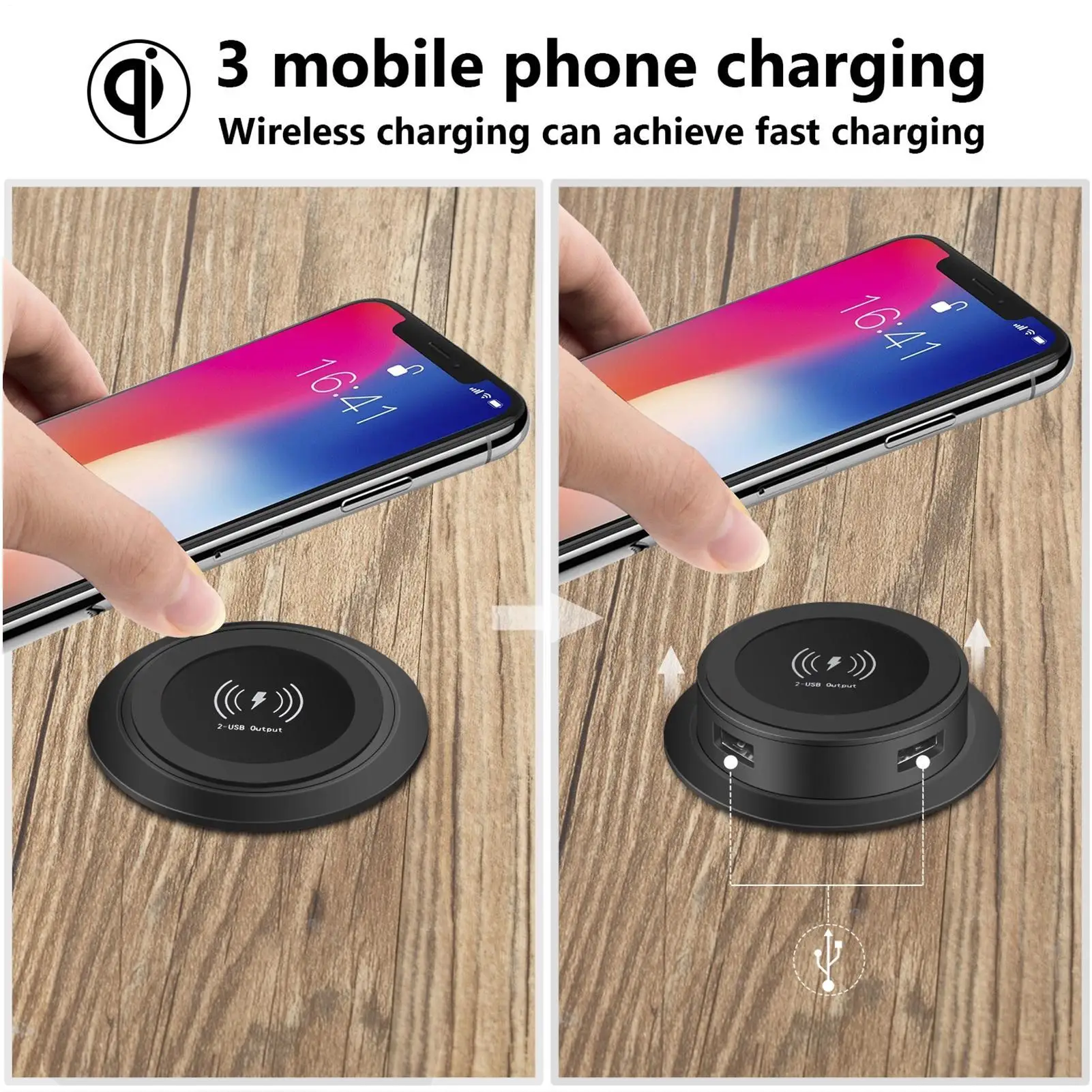 3in1 Multifunctional Fast Wireless Charger Under Desktop Embedded Quick Wireless Charger With USB Port For Smartphones