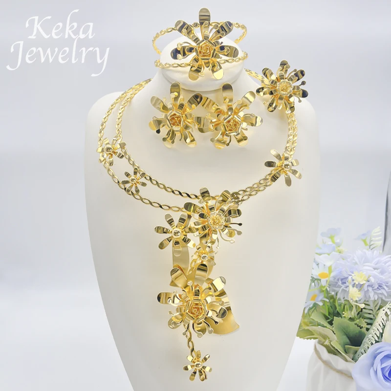 ltaly Fashion 18K Gold Plated Jewelry Set Women Classics Delicacy Dubai Necklace Ring Ethiopia Women Wedding Party Accessories