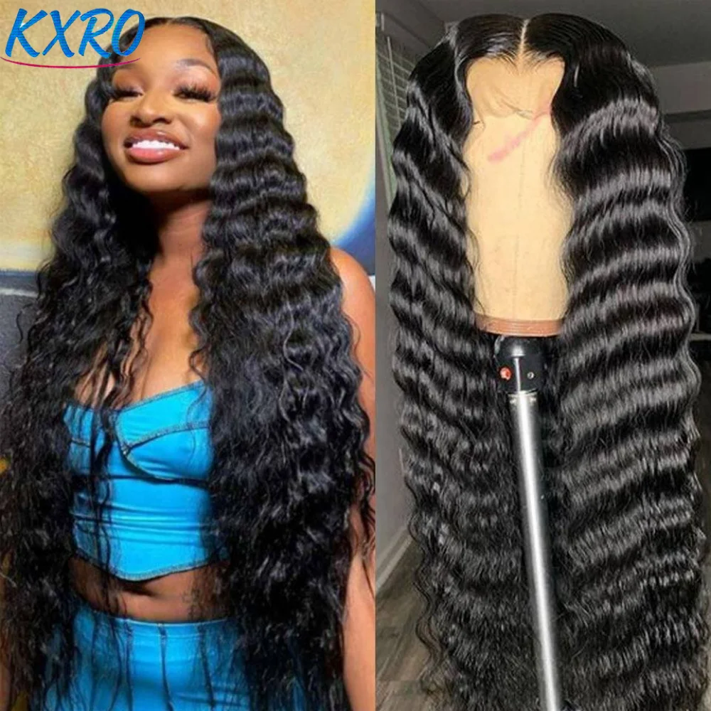 13x6 Lace Front Wigs 200% Density Lace Front Wig Pre Plucked Glueless Wigs Deep Wave Black Synthetic Lace Front Wig 13x4 HD Lace Frontal Wigs Natural Lace Closure Wigs for Black Women 26 Inch On Clear