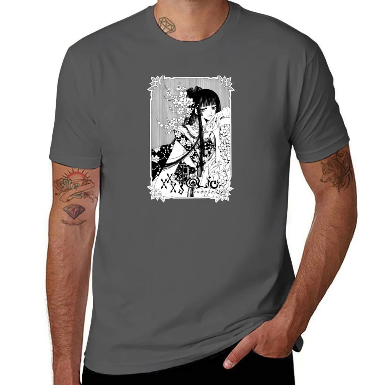 xxxHolic Ichihara Yuuko With Flowers Graphic T-Shirt Basic Casual Streetwear Vintage Manga Print Unisex Short Sleeve Cotton Tops