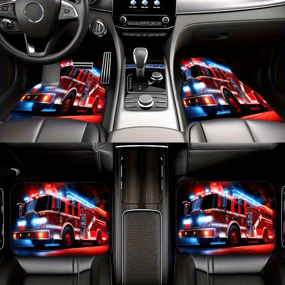 

Комплект из 4 автомобильных ковриков с дизайном пожарной машины, прочный материал, можно стирать в машине, легко чистить, забавное украшение интерьера