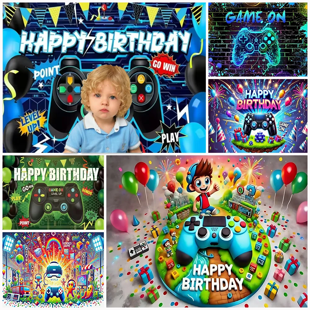 

Game Happy Birthday Party Background Decoration Children's Blue Green Boy Balloon Backdrop Banner Photography Props Baby Shower