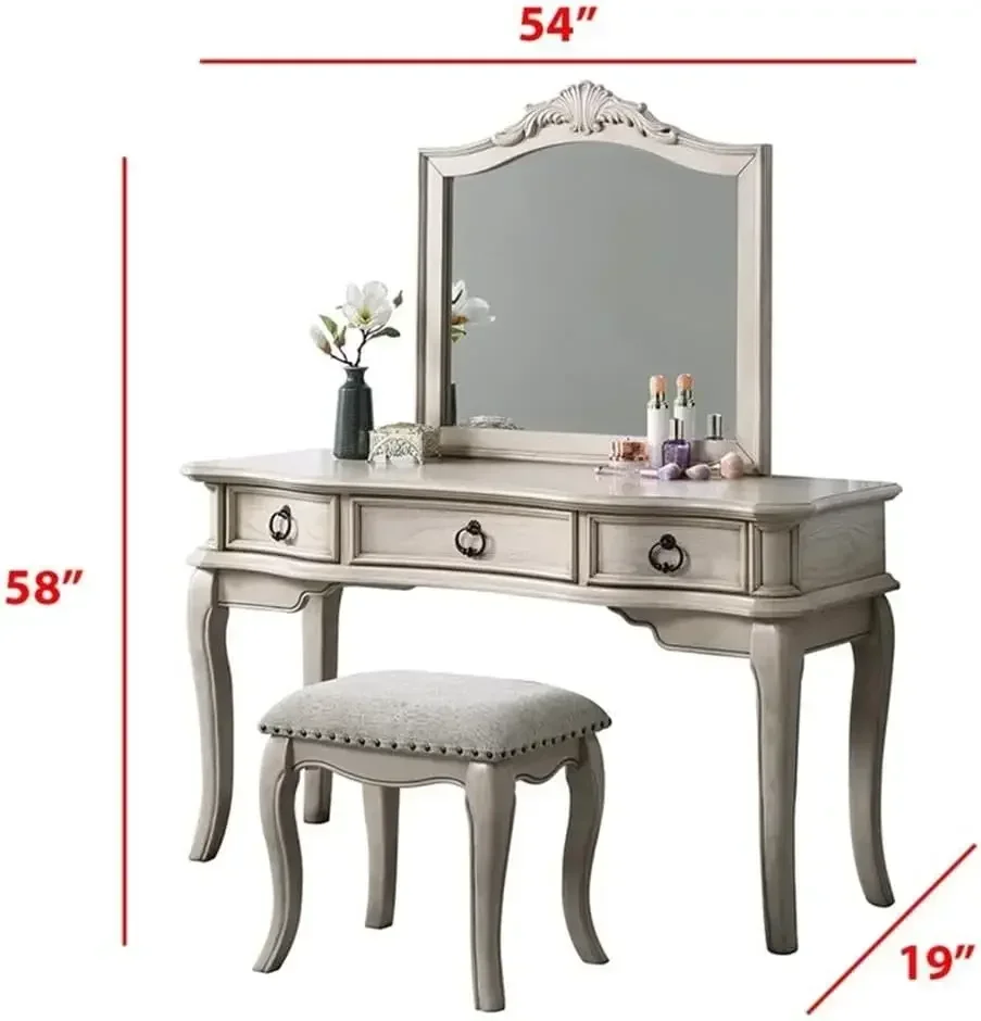 Vanity retrò con sgabello, bianco antico