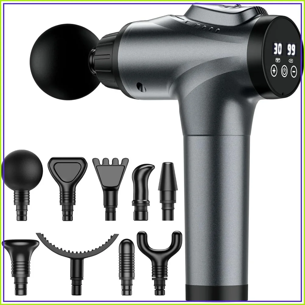 

Handheld Deep Tissue Massage Gun, 30 Speeds, 9 Heads for Pain Relief, Muscle Recovery for Athletes