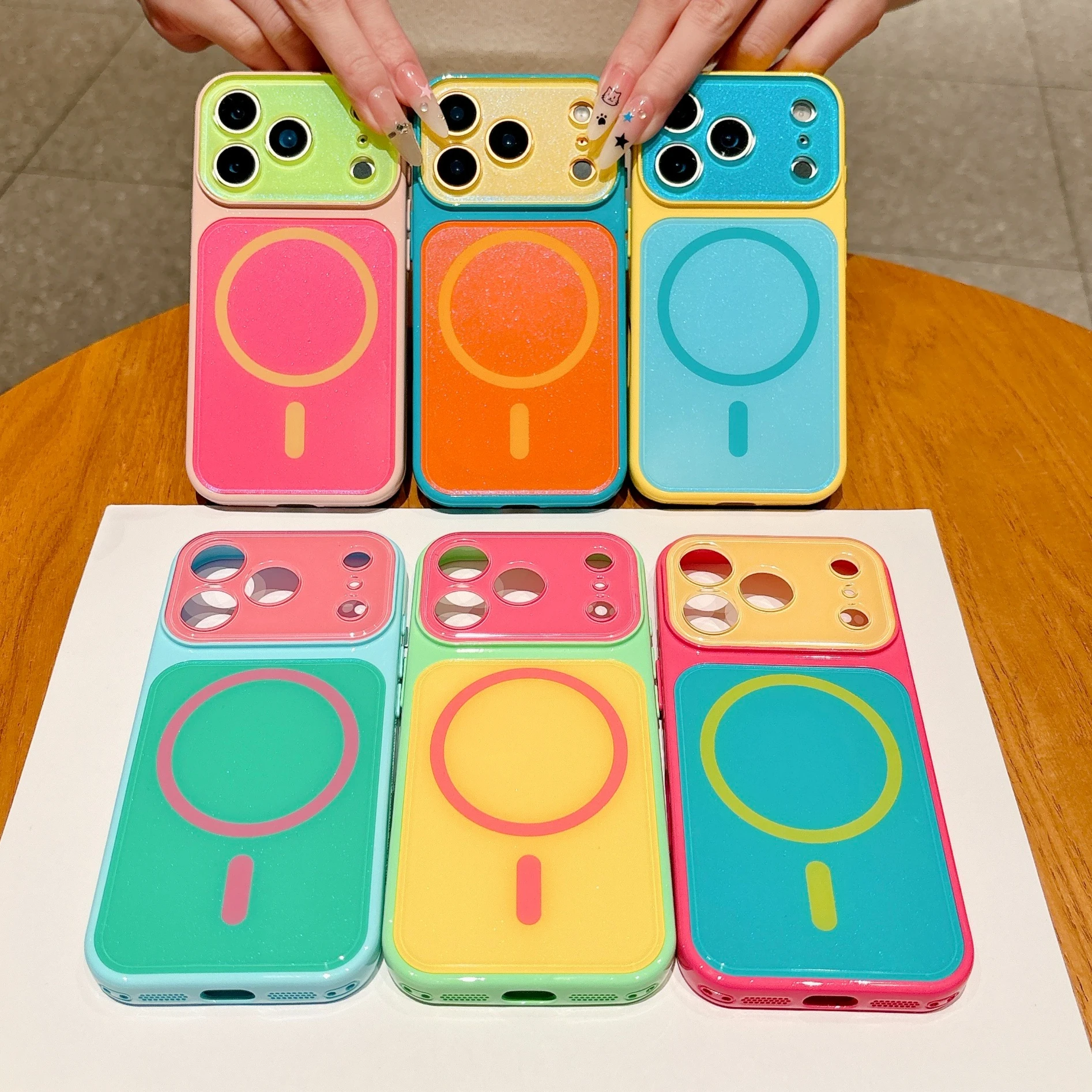 Magnetic Colorful Case For iPhone 18 17 16 15 14 Pro Max For MagSafe Crystal Glitter Back Soft Bumper Shockproof Cover