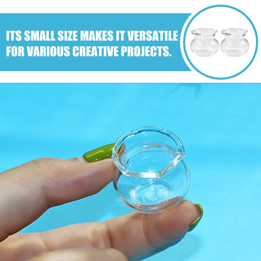 2Pcs Miniature Glass Fish Bowls Small Round Clear Fish Tanks Ideal Dollhouse Decor DIY Craft Accessories Tiny Aquarium