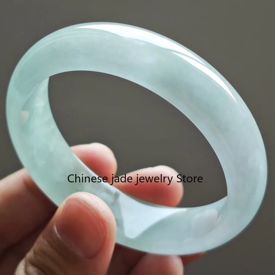 Certified Natural Grade AAA Icy Green Burmese Jade jadeite bracelet 57-58MM
