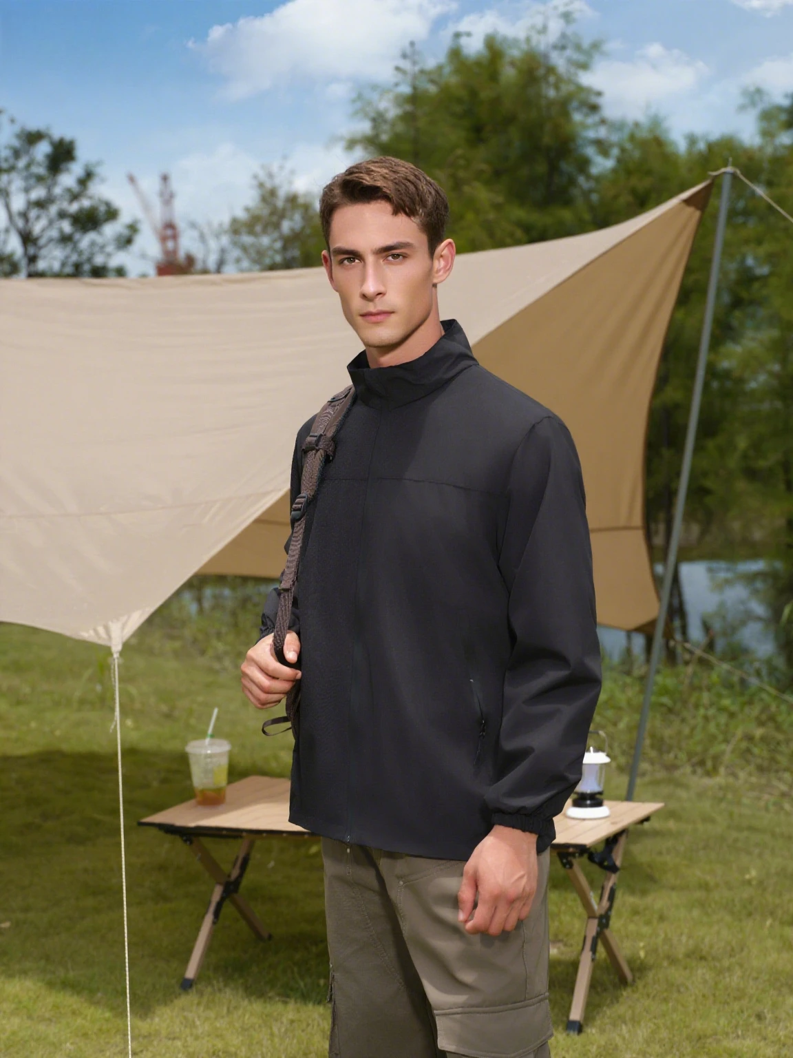 

Men's and Women's Classic Basic Outdoor Jacket Spring and Autumn Windproof Stand-up Collar Long-sleeved Zipper Coat Brand Top
