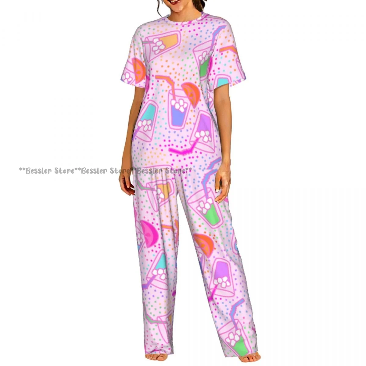 

Летний пижамный комплект с короткими рукавами для женщин, домашняя одежда с мультяшным рисунком льда и лимонов