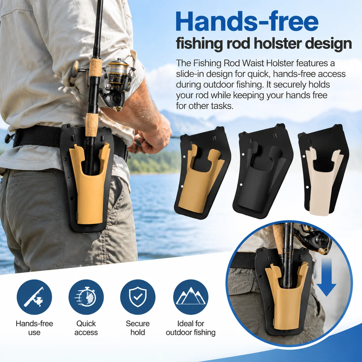 Fishing Rod Casting - 1/3PC Hands-Free Waist Rod Holder Pole