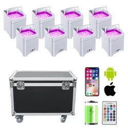 8PCS 6X18W Battery Led Par Lights with Flightcase RGBWA+UV 6IN1 Stage Lighting DMX Control Wireless APP for Wedding Party Light