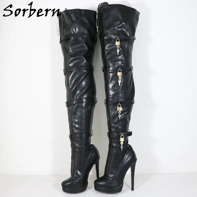 

Sorbern Fashion Crotch Thigh Boots Women Multi Straps With 8 Locks High Heel Visible Platform Lockable Zipper Front Custom Legs