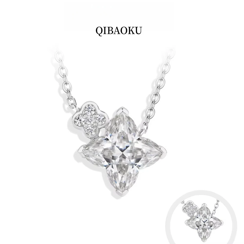 QIBAOKU Clover DVVS1 Moissanite Necklace for Women S925 Sterling Silver Adjustable 40+5cm Pass Diamond Test Valentine Gifts 2026