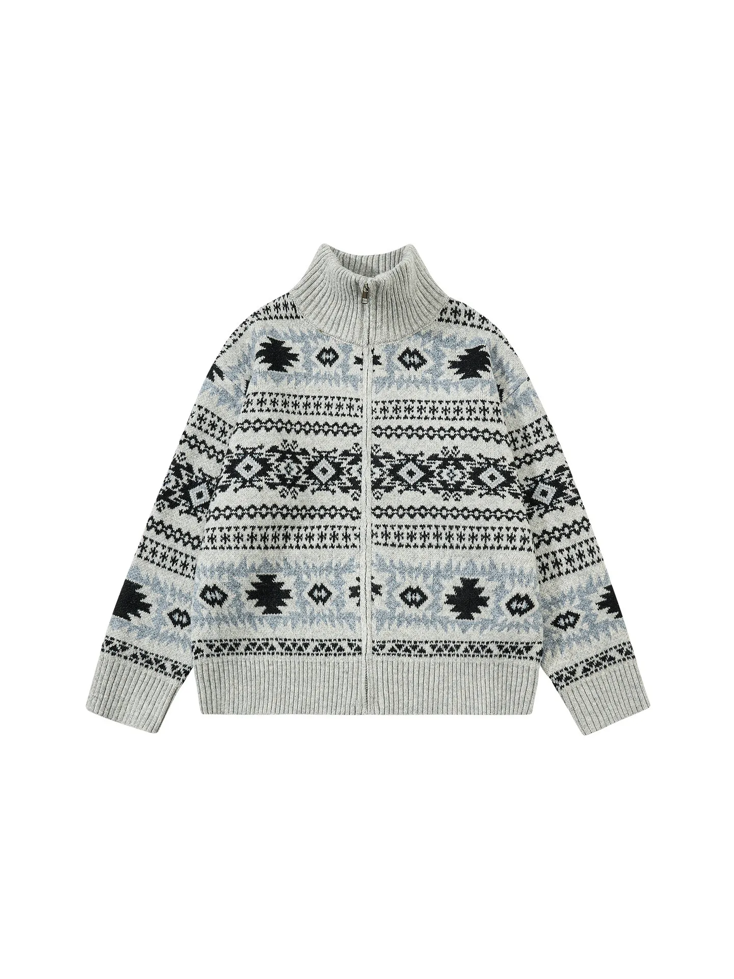 American Retro Cardigan Stand-up Neck Sweater Men's and Women's Trendy Brand Couple Loose Knitted Sweater Jacket