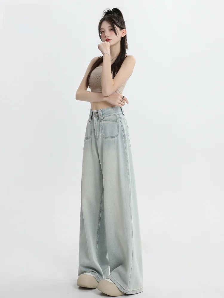 

Light Wash High Waist Wide Leg Jeans Women's Loose Thin Drapey Non-Matching Leggings Spring Summer New Style Denim Pants