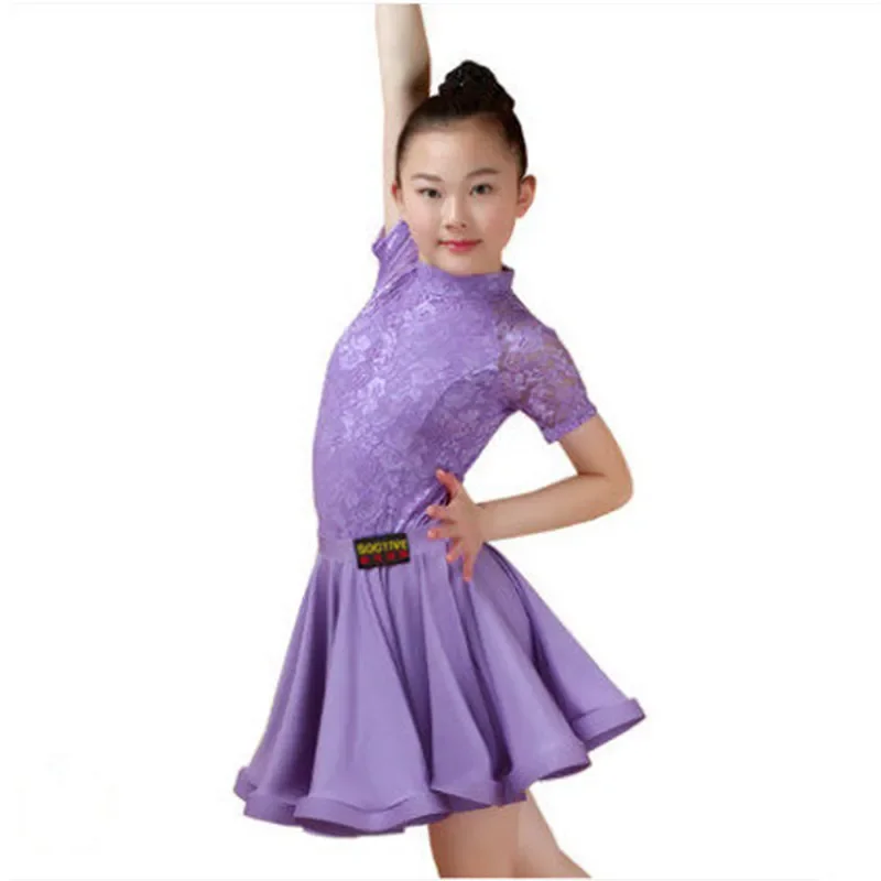 New Girls Latin Dance Skirt Ballroom Salsa Tango Skirts Kid Child Lace Latin Dance Split Dress With Leotard And Skirt