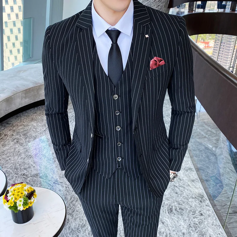 (111) Striped suit three-piece suit for men 2020 new Korean style striped suit