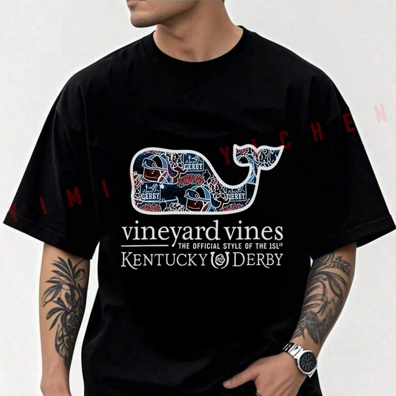 

Men's Moto Cotton T-Shirt Vineyard Vines Men's Kentucky Derby Sticker Whale Fill Tshirt Adventure Casual O-Neck Top Tee