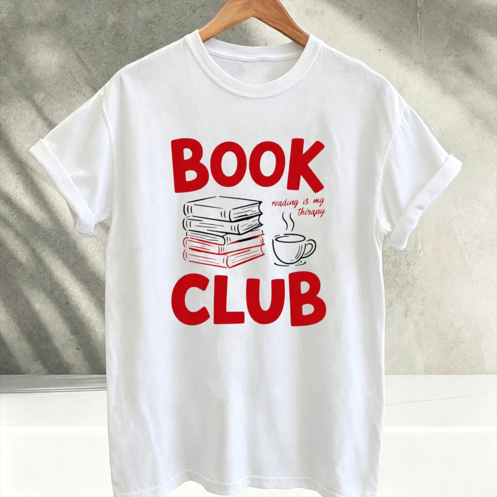 Book Club T-Shirt: Reading Is My Therapy Graphic Tee  Women Clothes Oversized T Shirt Vintage Aesthetic T Shirt Book Lover Gift