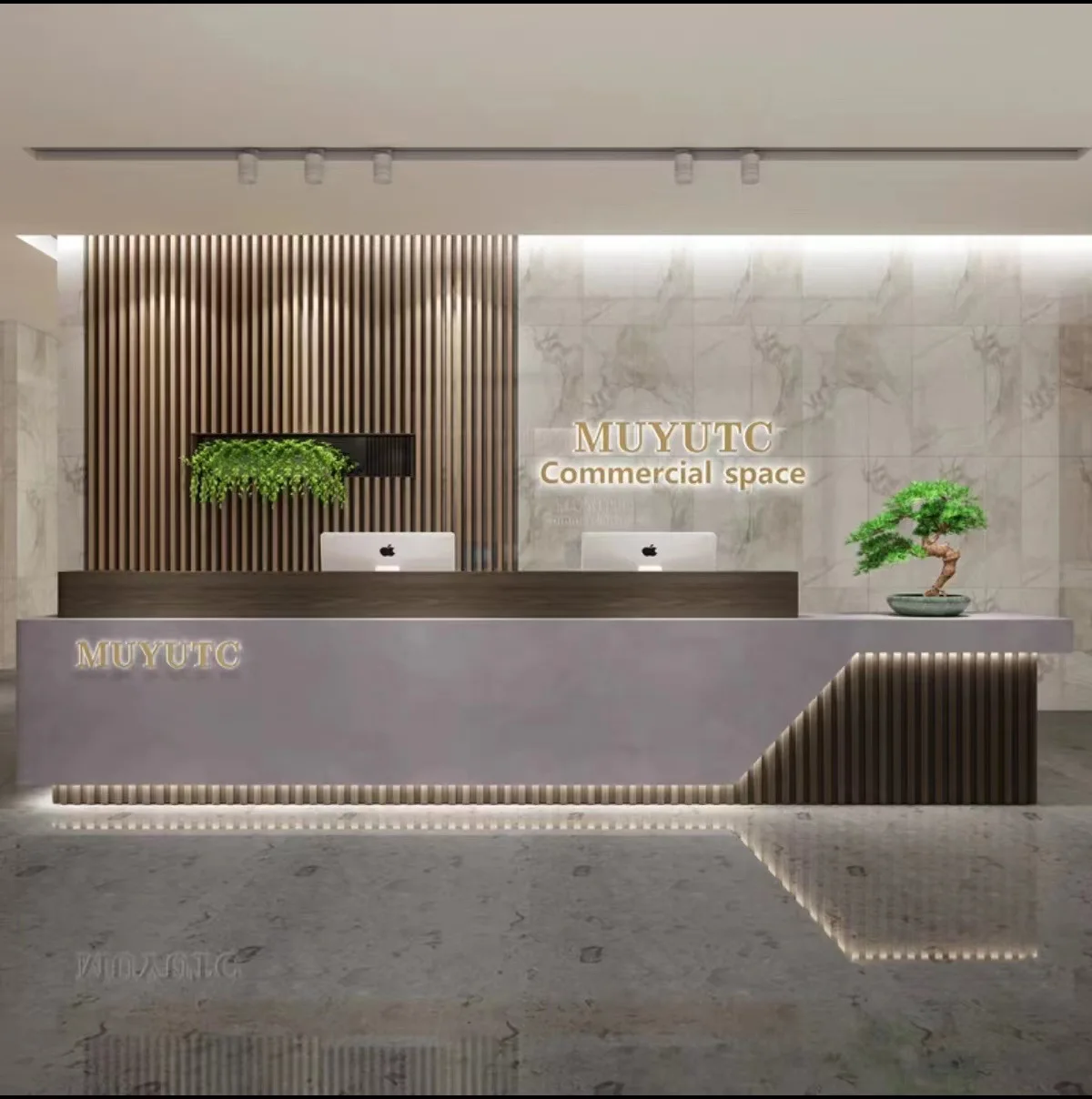 Moderner, einfacher Firmenrezeption, Hotelrezeption, Clubhaus, Kasse aus massivem Holz