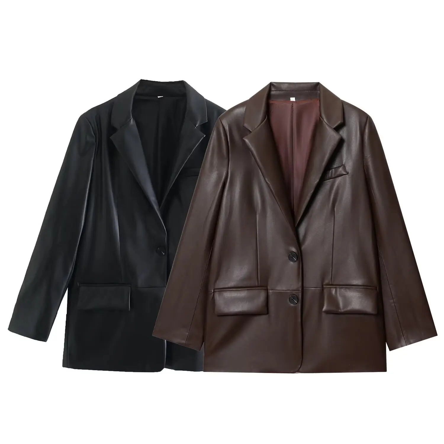 

European and American style 2025 autumn new style temperament versatile straight PU leather suit jacket