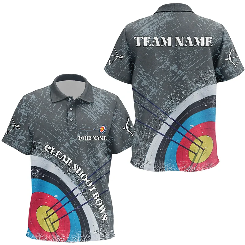 Trend Archery Graphic Polo Shirts For Men Personalized Name Team Name 3D Printed Sports Tops Casual Oversized Team Uniforms