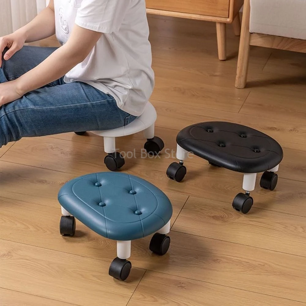 

Low Rolling Stool Household Pulley Chair Footstool 360 Degree Rotating Stool Seat with Wheels Children Shoe Changing Stool