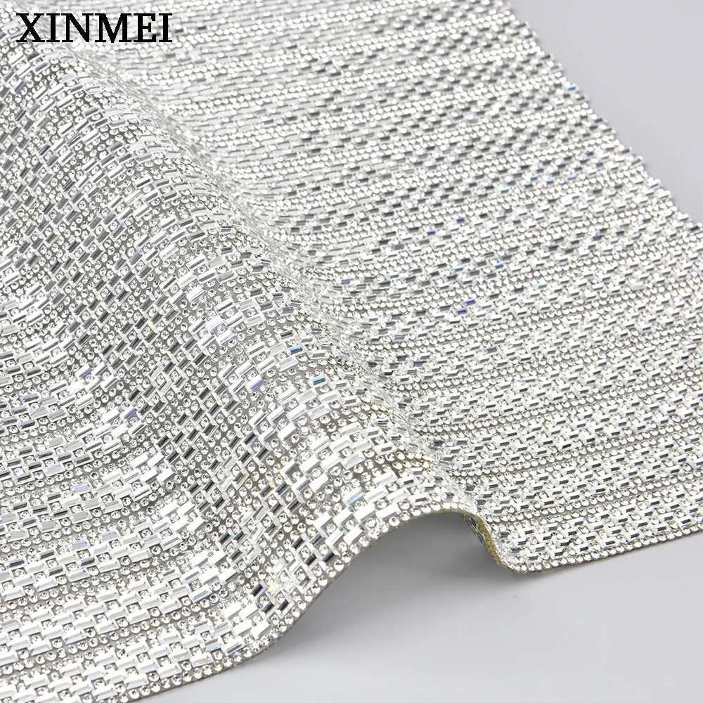 

24*40cm Clear Rectangle Glass Crystal Mesh Self Adhesive/Hot Fix Strass Applique Bling Rhinestone Sheet Sticker for Cars Clothes