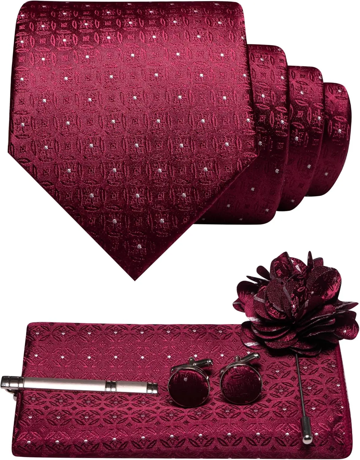 Juego de 5 piezas de corbata para hombre con pañuelo de bolsillo y gemelos para ocasiones de negocios o informales