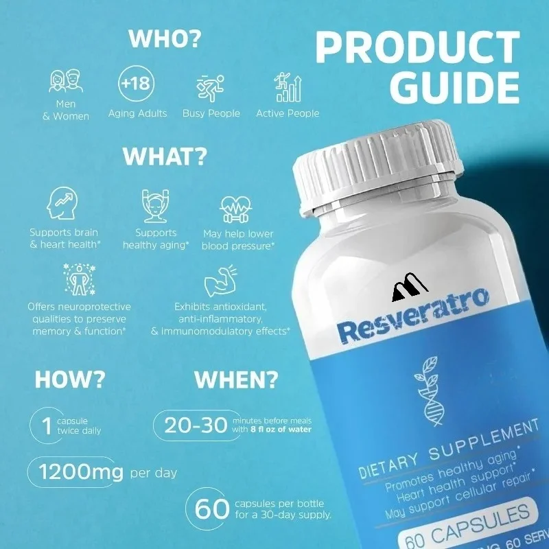 Resveratrol Supplement 600mg Is Rich in Antioxidants and Trans Resveratrol, Beneficial for Health -60 Capsules